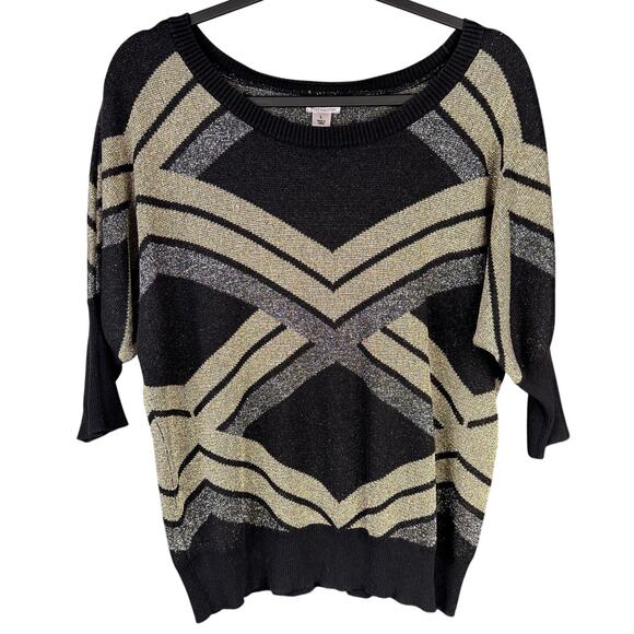 WORTHINGTON Dolman Sweater Sz L Black Gold Metallic 70's Retro Glam Grannycore - Picture 1 of 9